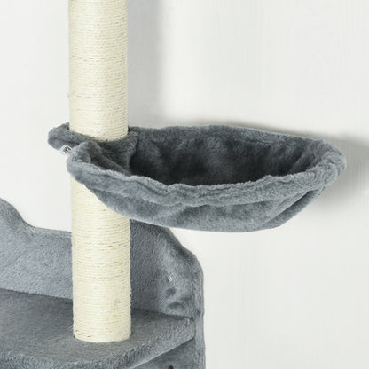 PawHut Kletterstufen, Kletterwand, Katzentreppe, 4-tlg. Set, mit Kratzbaum, Hängematte, grau+cremeweiß, 40 x 28 x 73cm