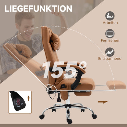 Vinsetto Bürostuhl mit Massagefunktion, ergonomisch, 66x67x115-123cm, Hellbraun