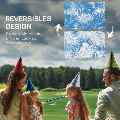 Outsunny Outdoor Wendeteppich, wasserfest, Blattmuster, 182x274cm, Blau/Creme