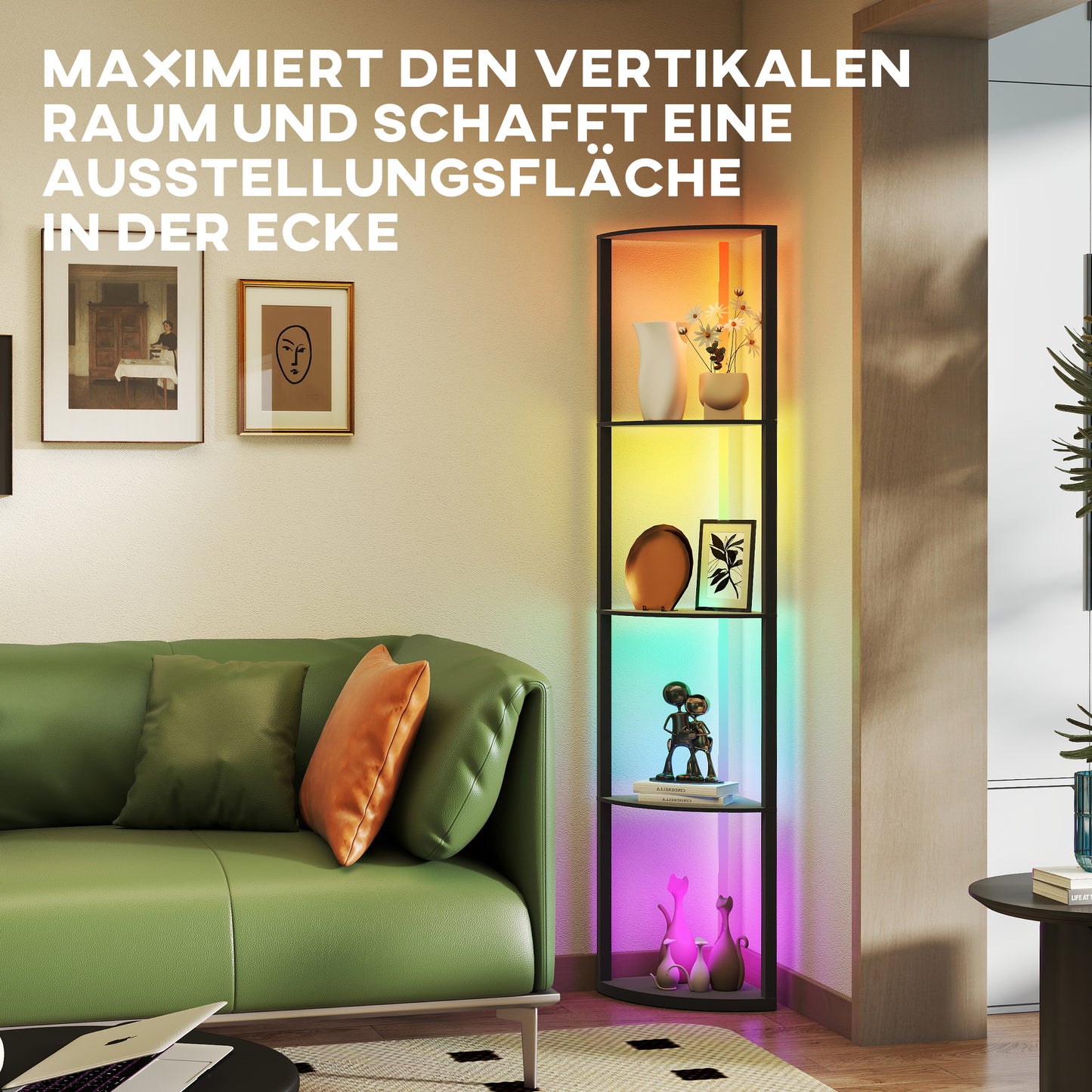HOMCOM LED Stehlampe 5-stufige dimmbar Stehleuchte mit Regal, RGB Farbwechsel, Fernbedienung