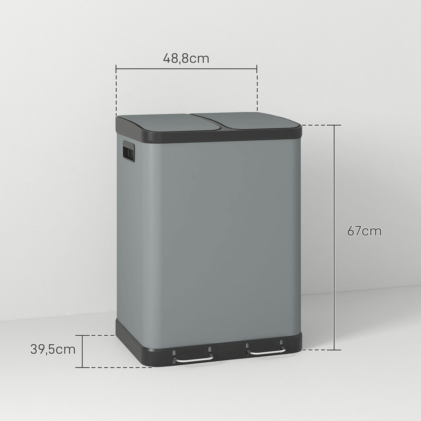 HOMCOM Doppelfach-Mülleimer, 2 x 30L, fingerabdruckresistent, Pedal, herausnehmbare Inneneimer, Grau