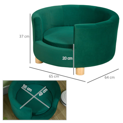 PawHut Hundesofa Hundecouch, Waschbarer Bezug, Haustiersofa mit Rückenlehne und Holzbeine, Katzensofa, für kleine Hunde unter 4,5 kg, Grün