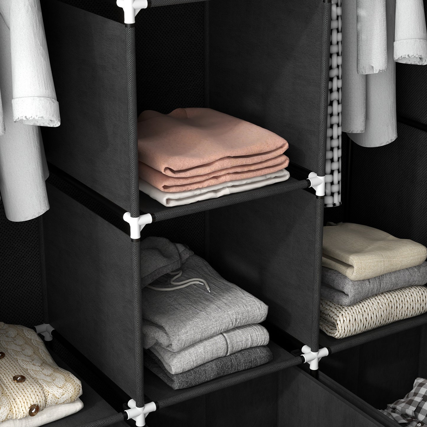 HOMCOM Stoffschrank aus Vlies, Faltschrank, inkl. 3 Schubladen, 125 cm x 43 cm x 162,5 cm, Schwarz