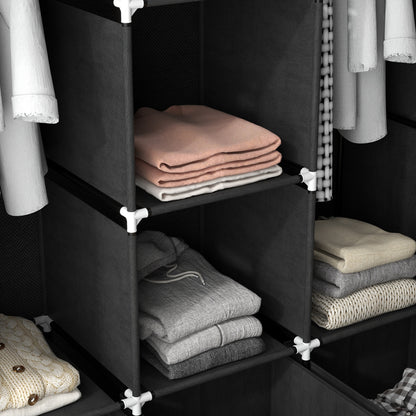HOMCOM Stoffschrank aus Vlies, Faltschrank, inkl. 3 Schubladen, 125 cm x 43 cm x 162,5 cm, Schwarz