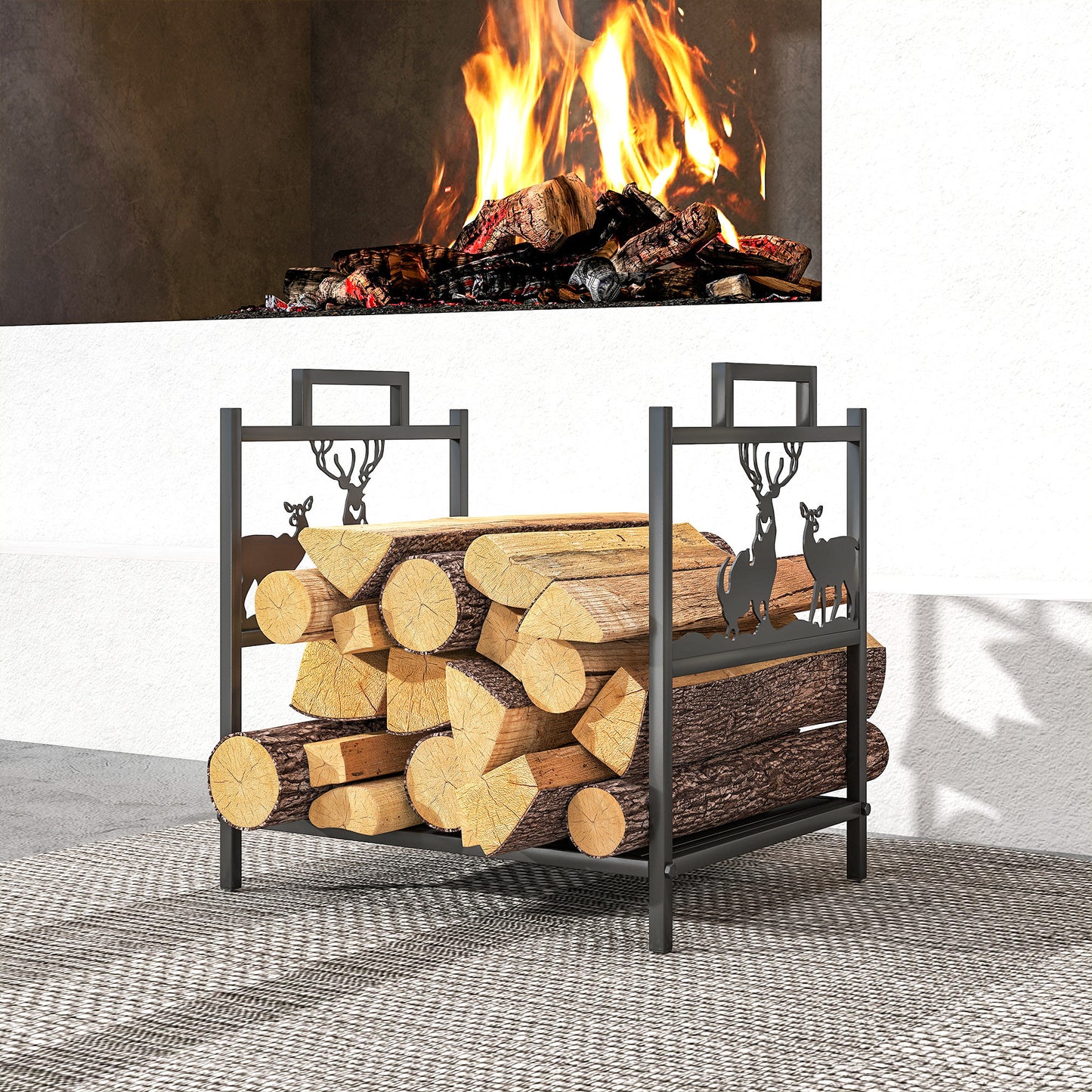 Outsunny Kaminholzregal für innen 42,5 x 33,5 x 43 cm Brennholzregal für Kamin Ofen aus Metall Schwarz