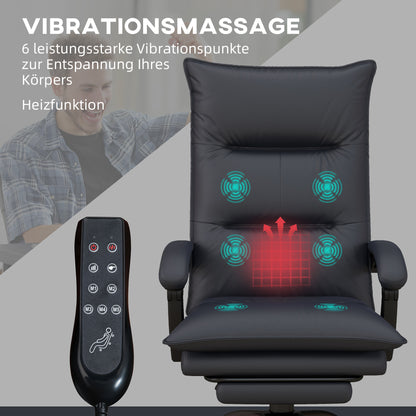 Vinsetto Bürostuhl mit Massagefunktion & Heizfunktion, Fußstütze, bis 120 kg, Dunkelgrau