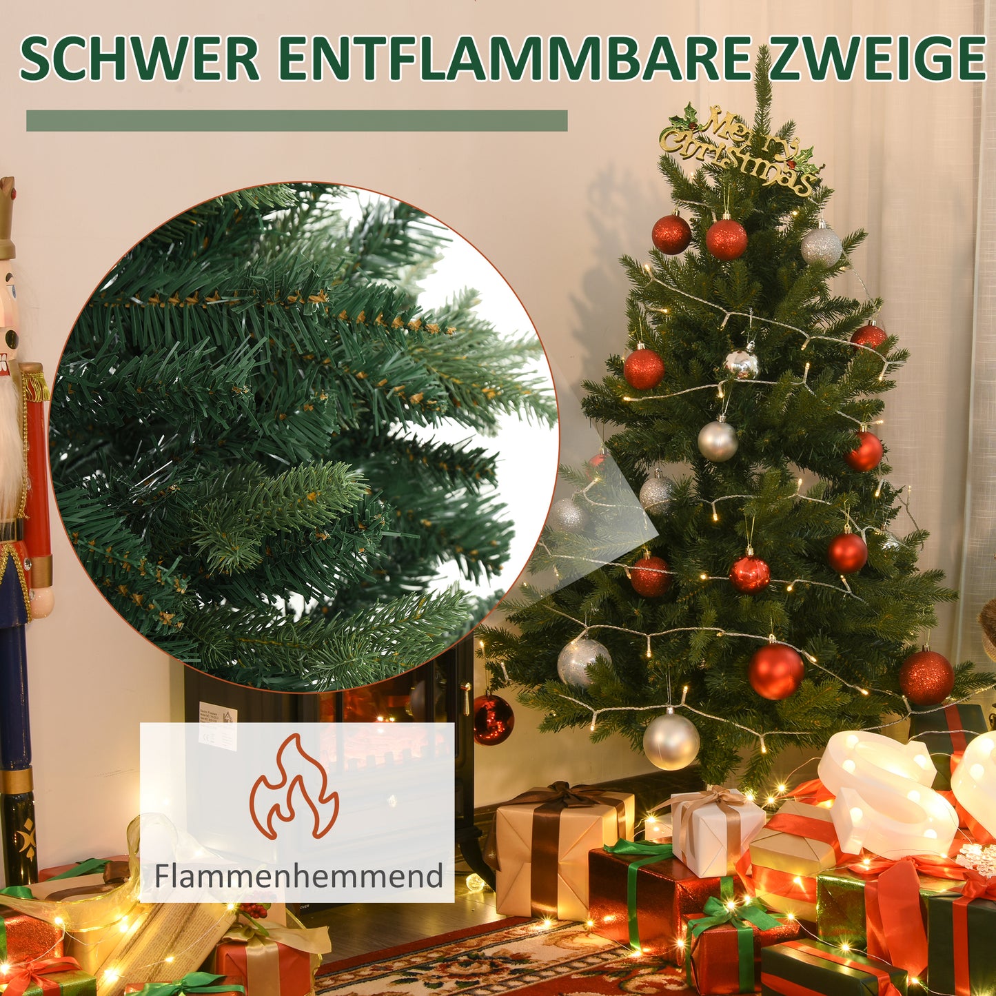 HOMCOM Weihnachtsbaum Christbaum Kunsttanne, 1,2 m, inkl. Ständer, Ø85 cm x 120 cm, Grün
