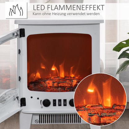 HOMCOM Elektrokamin mit Heizung، كهربائي Kamin مع تأثير اللهب LED، 900/1800 واط Dekokamin، كهربائي Kaminfeuer Kaminofen، Weiß
