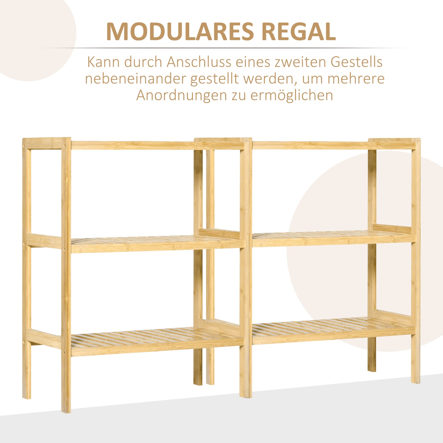 HOMCOM Regal Bambusregal 3 Regalböden، بامبوس 62 سم ​​× 33 سم × 80 سم، طبيعي