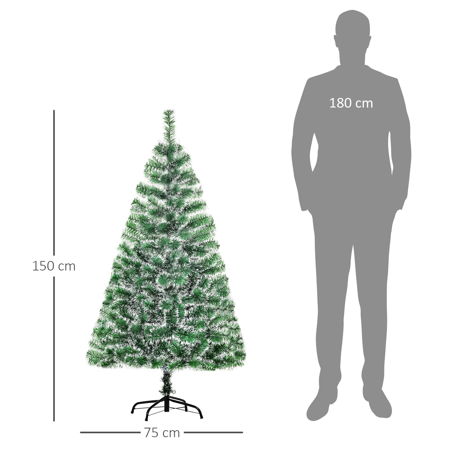 HOMCOM Künstlicher Weihnachtsbaum 1,5 m Christbaum Tannenbaum 416 Äste Metallfuß PET Grün