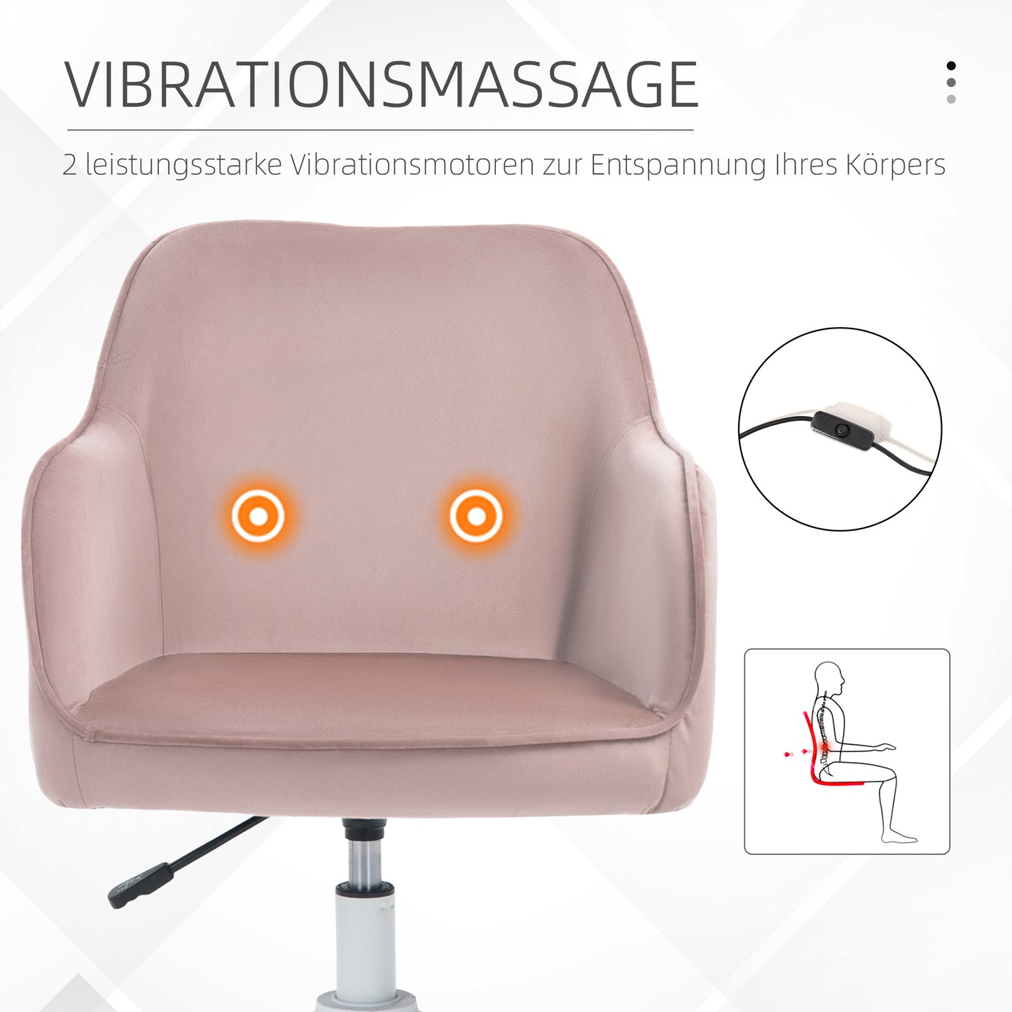 Vinsetto Massage Schreibtischstuhl 78-86 cm höhenverstellbarer Bürostuhll Drehstuhl Computerstuhl mit USB-Schrittstelle Arbeitsstuhl mit Vibrationsfunktion Lendenkissen Massagefunktion Rosa