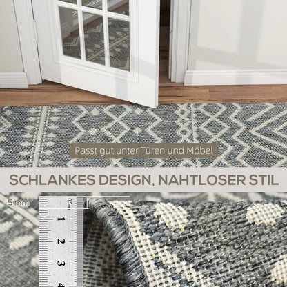HOMCOM Teppich für drinnen und draußen, Boho-Design, leicht zu reinigen, Grau