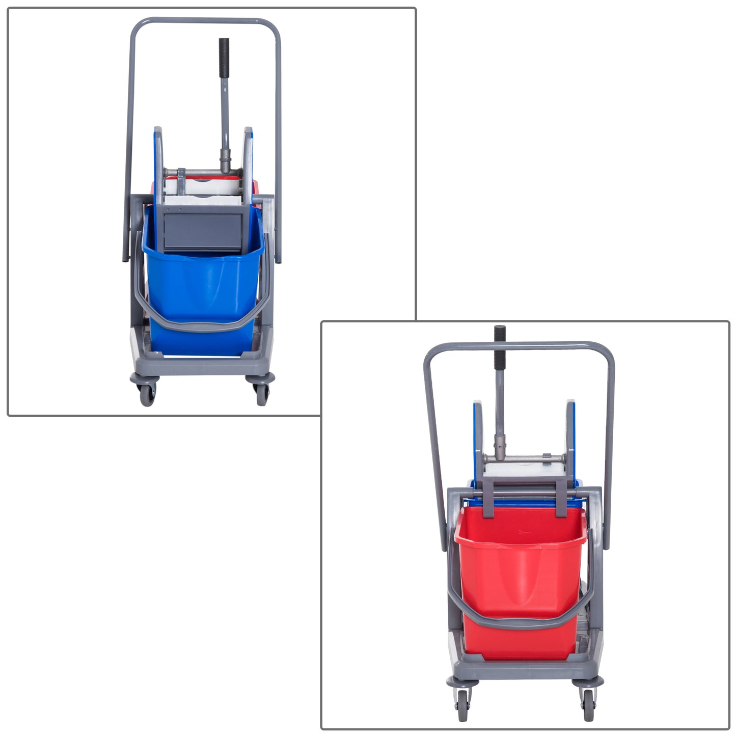 HOMCOM Putzwagen Reinigungswagen Wischwagen mit 2 Eimern Systemwagen mit 4 leichtgängigen Rollen Metall+PP Blau+Rot 73 × 45 × 92 cm