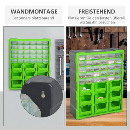 DURHAND Sortierkasten Kleinteilemagazin Teile Box Aufbewahrungsbox 39 Fächer Grün L38 x B16 x H47,5 سم