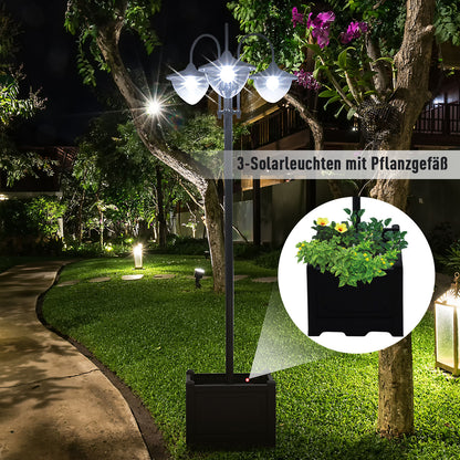 Outsunny Solar Laterne Stehleuchte aus Metall, Gartenlaterne mit Lichtsteuerung, 189 cm hoch, Windlicht Außenleuchte, Wasserdicht IP44 mit Blumentopf-Basis für Garten Balkon Deko Schwarz