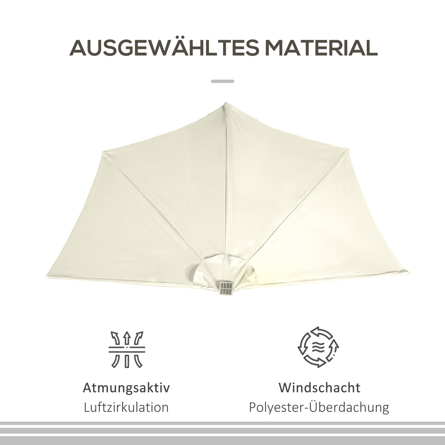 Outsunny Sonnenschirm، Terrassenschirm، halbrund، mit Solarpaneel، 20 LEDs، Handkurbel، بيج، 2,70 x 1,35 x 2,40 م