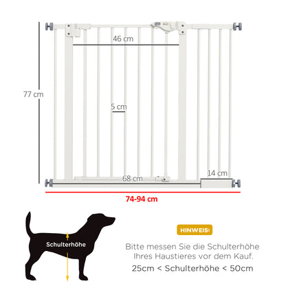 PawHut Türschutzgitter für Hunde, Absperrgitter, Schutzgitter für Haustiere, Metall, Kunststoff, ,74-80/87-94 cm, Weiß
