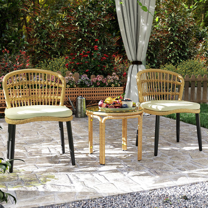 Outsunny Beistelltisch aus Polyrattan runder Couchtisch mit Glas Tischplatte Nachttisch Ø50 cm Gelb