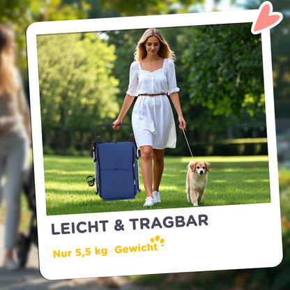 PawHut Hundewagen, Leichter und faltbarer Transportwagen für kleine Hunde, waschbares Kissen, Netzfenster, Dunkelblau
