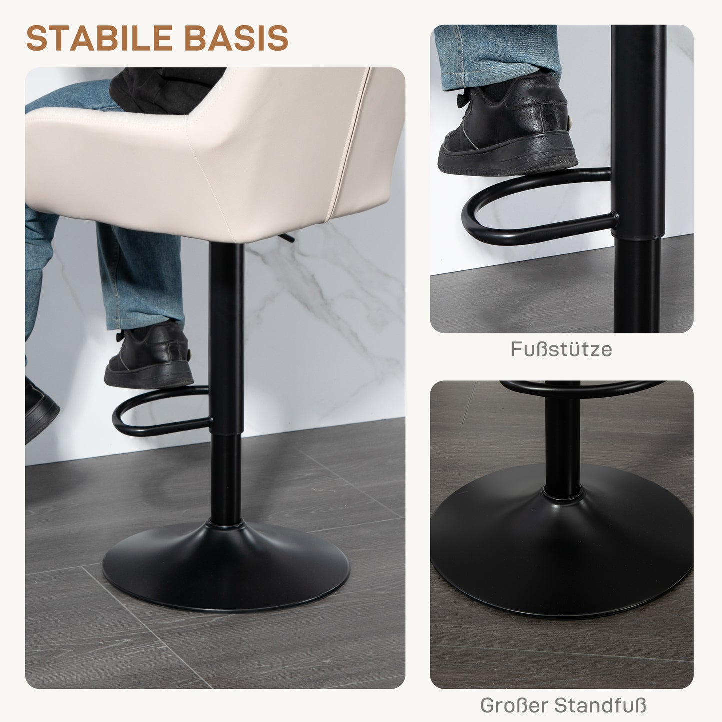 HOMCOM Barhocker 2er-Set Retro-Design höhenverstellbar Kunstleder Leinenoptik Creme + Schwarz
