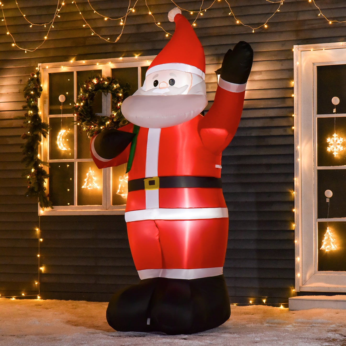 HOMCOM Weihnachtsmann, 2,40 m groß, mit LED-Beleuchtung, selbstaufblasende Gartendeko
