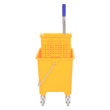 HOMCOM 20 L Mopp-Eimer mit Auswringer und Griff, Wischmopp-Eimer auf Rädern, Kunststoff, Gelb