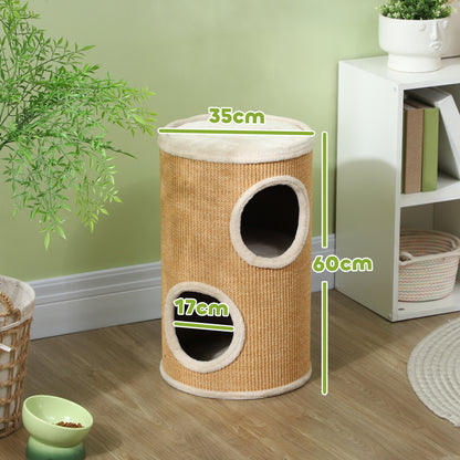 PawHut Katzenbaum mit viel Platz, Plüschbezug, Sisal-Oberfläche, Φ35 x 60H cm, Braun-Beige, 10 kg