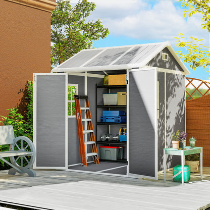 Outsunny Gartenhaus, Gartenschuppen mit Fenster, verschließbare Tür, Kunststoff, Grau