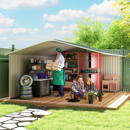 Outsunny Geräteschuppen, Wetterfestes Gartenhaus für Gartengeräte, mit Belüftungsfenstern, Schiebetüren, Stahl, Dunkelgrün