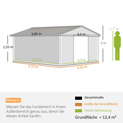 Outsunny Geräteschuppen, Wetterfestes Gartenhaus für Gartengeräte, mit Belüftungsfenstern, Schiebetüren, Stahl, Hellgrau