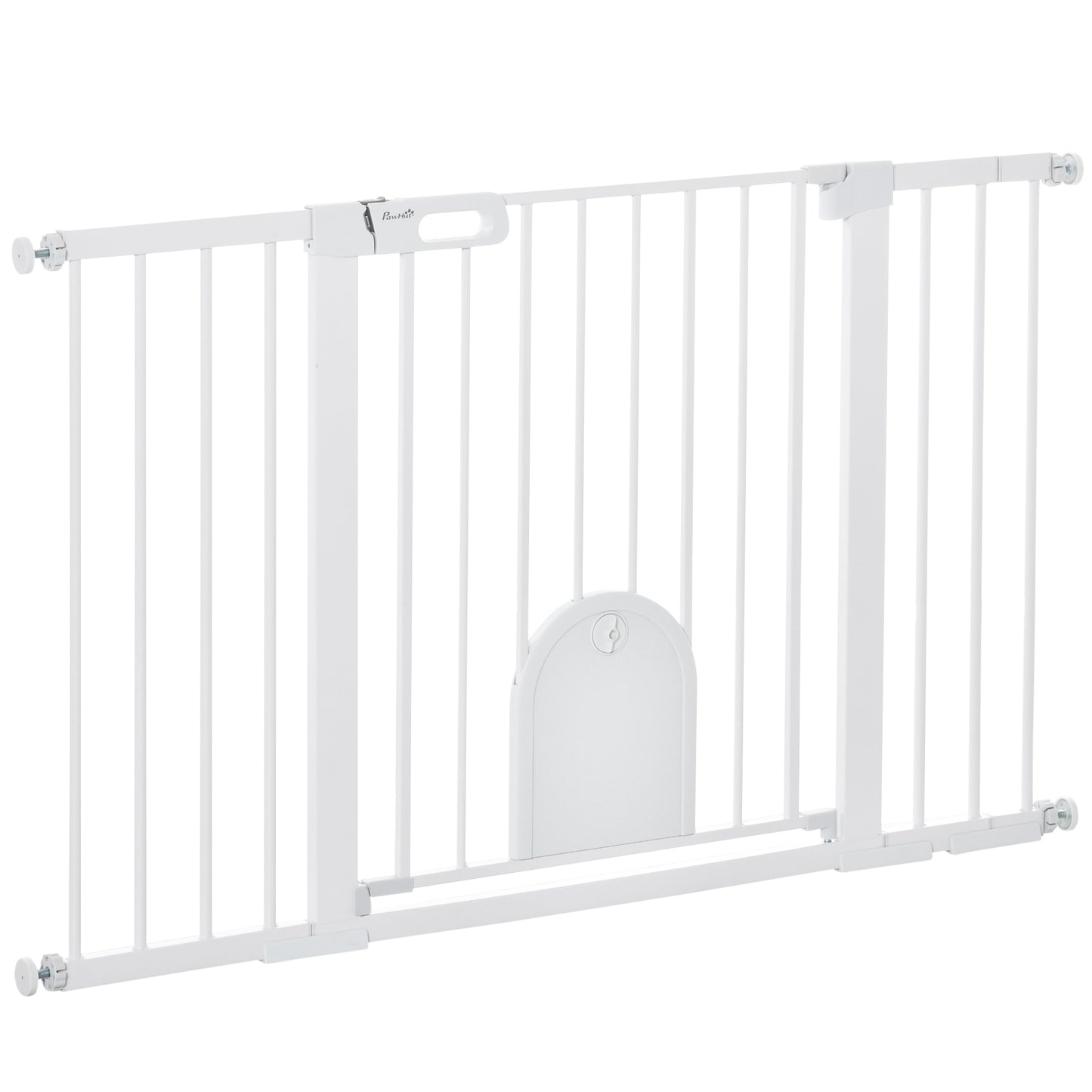 PawHut Türschutzgitter Treppenschutzgitter Hunde Absperrgitter Schutzgitter für Haustier Hundegitter Klemmbefestigung Metall ABS Weiß 75-131 x 76 cm