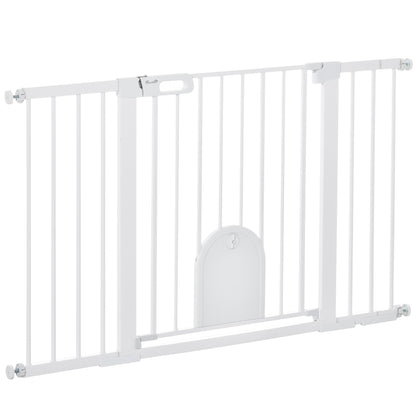 PawHut Türschutzgitter Treppenschutzgitter Hunde Absperrgitter Schutzgitter für Haustier Hundegitter Klemmbefestigung Metall ABS Weiß 75-131 x 76 cm