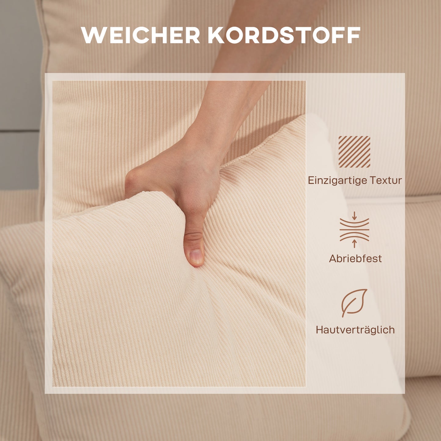 HOMCOM Verstellbares Bettsofa, L-förmiges Gästesofa mit Bettfunktion, Stauraum, Kissen, für Wohnzimmer, Gästezimmer, Beige