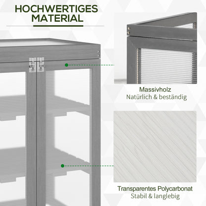 Outsunny Gewächshaus, Treibhaus, transparent, geeignet für Außenbereiche, Holz+Polycarbonat, 58 x 44 x 78cm