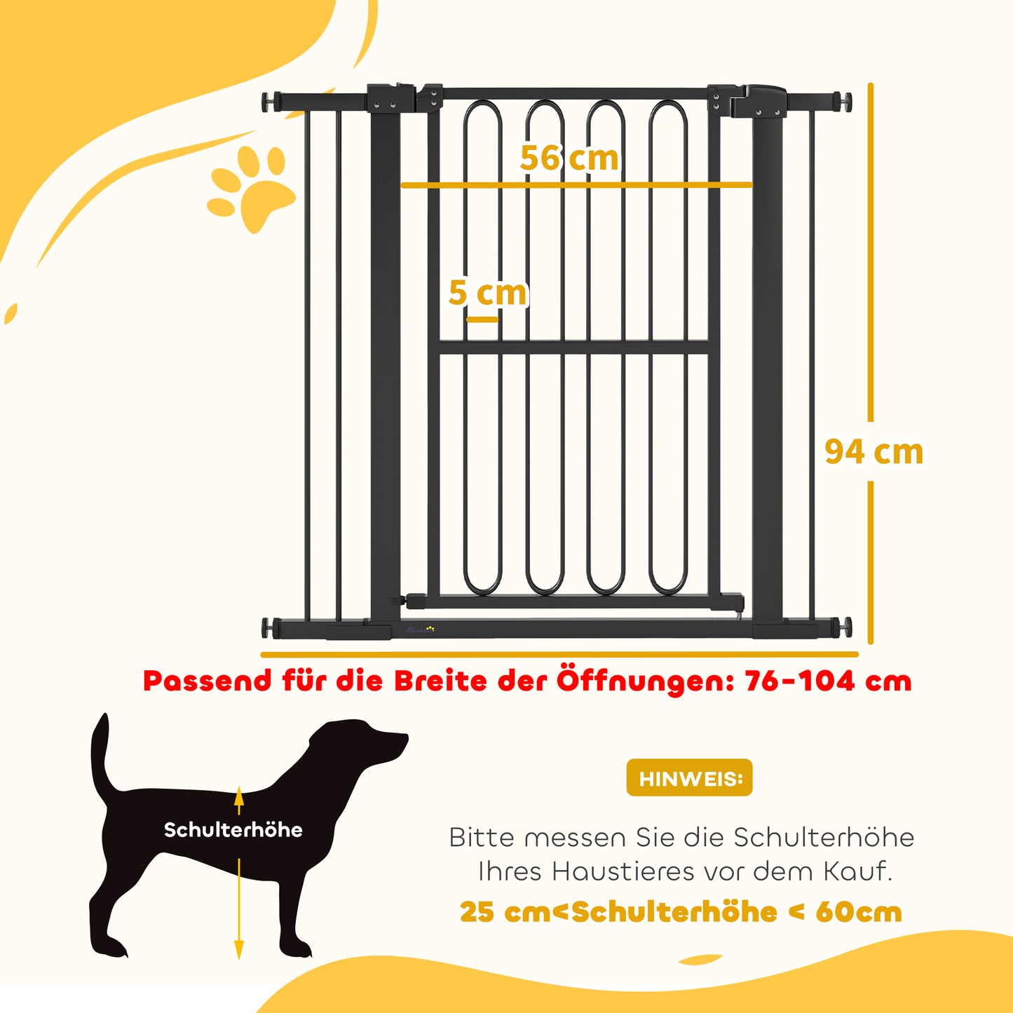 PawHut Türschutzgitter Hund, 76-104 cm Absperrgitter ohne Bohren, Treppengitter