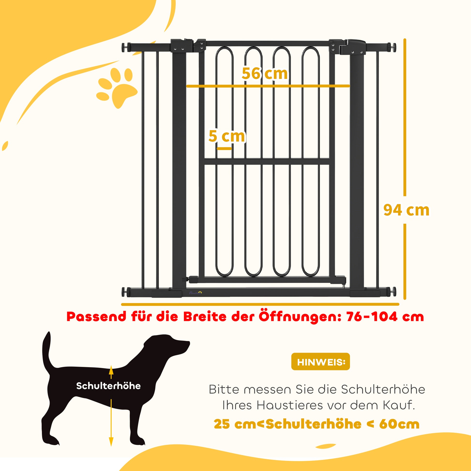PawHut Türschutzgitter Hund, 76-104 cm Absperrgitter ohne Bohren, Treppengitter