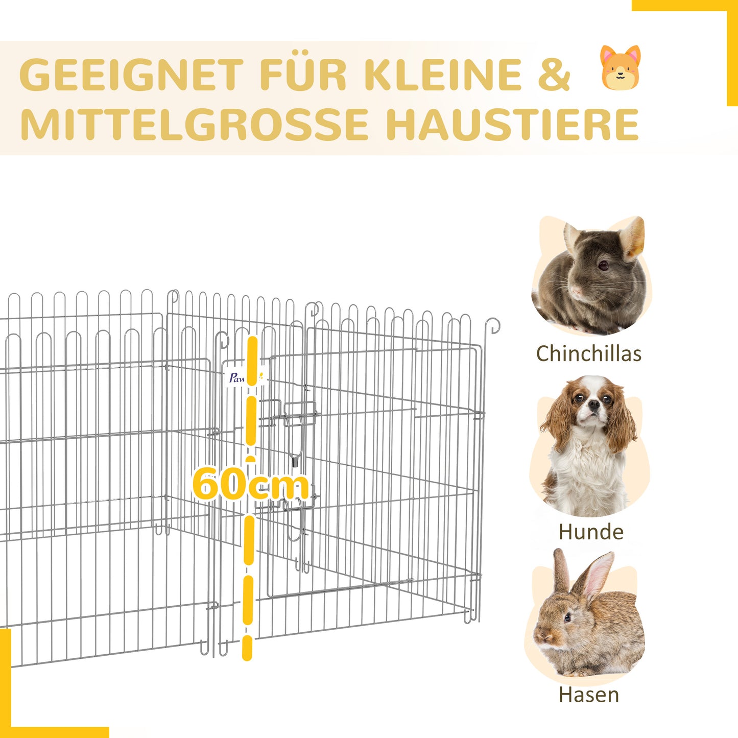 PawHut Freilaufgehege Welpenauslauf Welpenzaun Laufstall Welpengitter for Tier 8-teilig B63 x H60 سم