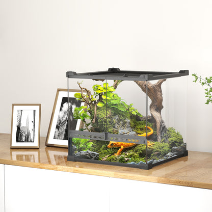 PawHut Glas-Terrarium für Reptilien, erhöhter & wasserdichter Boden, Knopfschloss