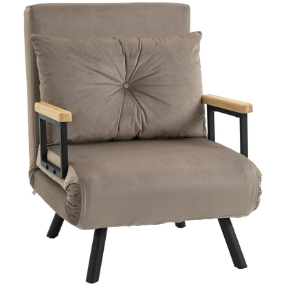 HOMCOM Schlafsessel, Gästebett, verstellbare Rückenlehne, bis 120 kg, Stahllrahmen, 63x73x81cm, Hellbraun