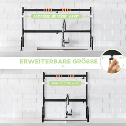 HOMCOM Abtropfgestell, längenverstellbar 51-93 cm, viele Elemente, flexible Anordnung, 93 x 30 x 52cm, schwarz