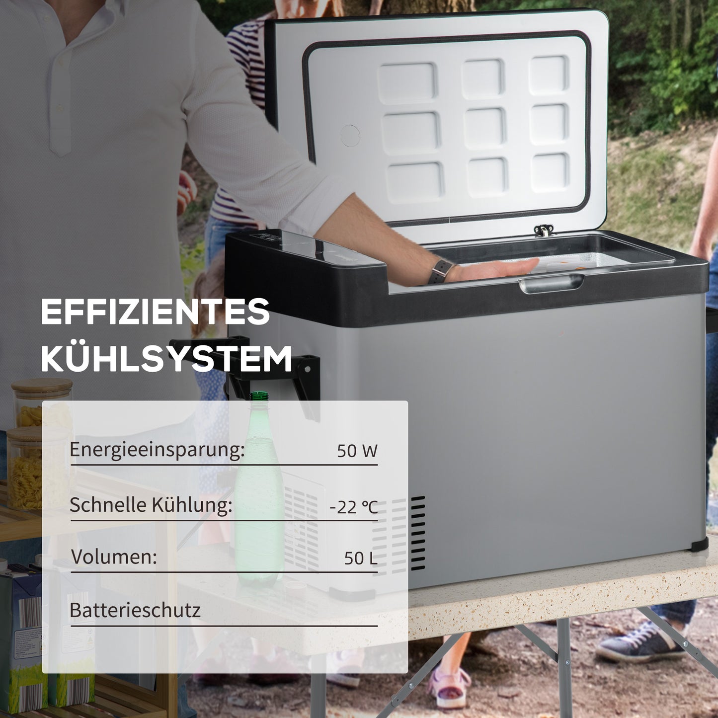 Outsunny Kühlbox Auto 50L mit LCD-Anzeige 2 Modi Kompressor Autokühlschrank mit Griffe Boot Camper Reisen 12/24V DC und 110-240V AC Grau+Schwarz