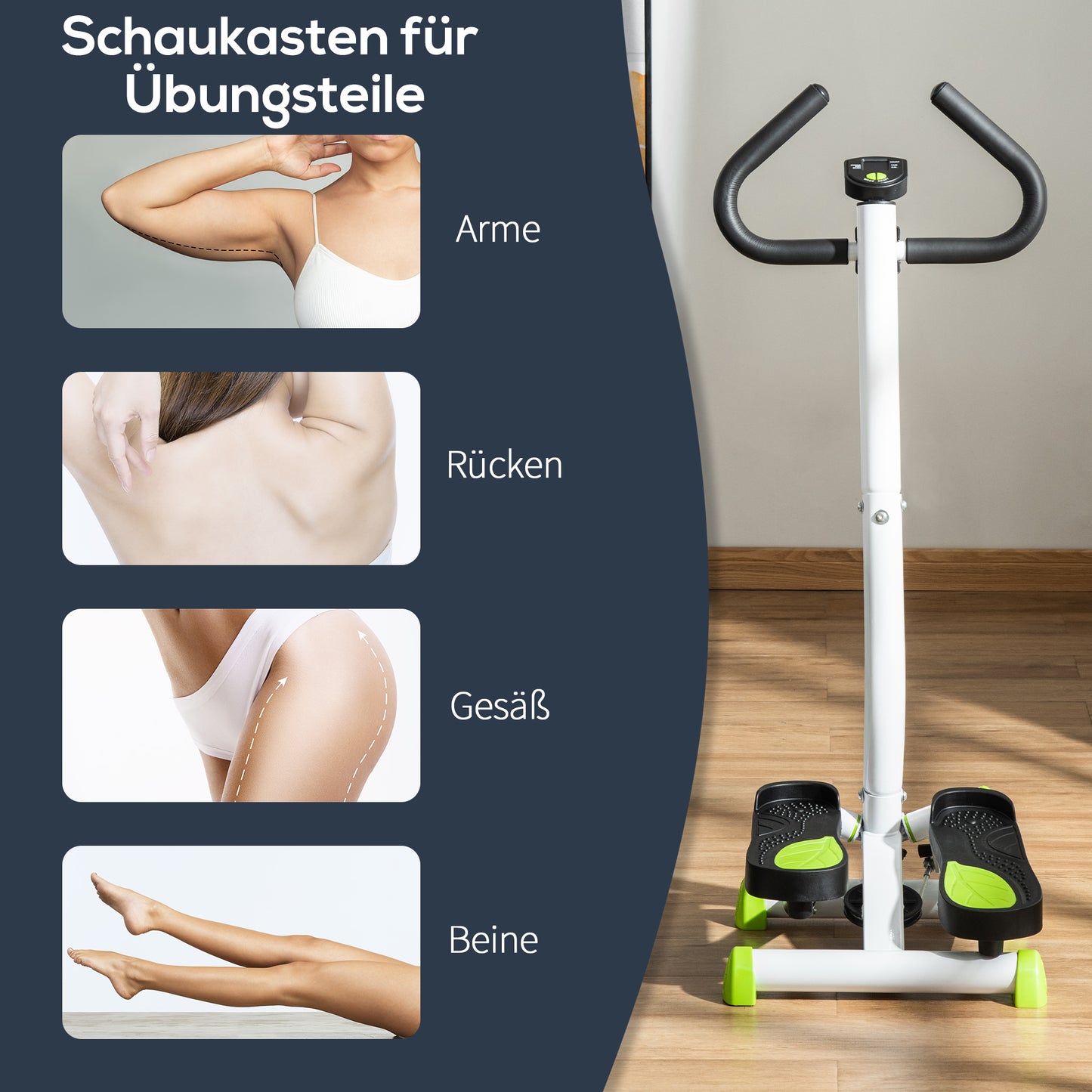 HOMCOM Stepper Fitnessgerät, LCD-Monitor, rutschfeste Pedale, Stahl und ABS, 55x44x108 cm, Grün+Schwarz