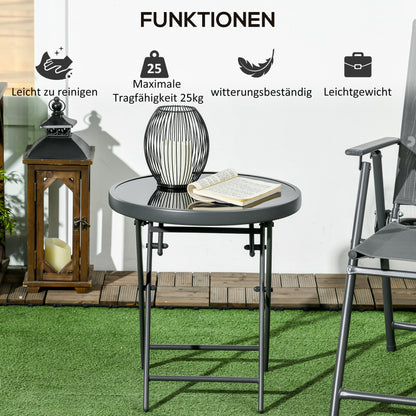 Outsunny Klappbarer Beistelltisch, Outdoor-Klapptisch, mit Tischplatte aus gehärtetem Glas, für Terrasse, 45 x 45 x 50 cm Schwarz