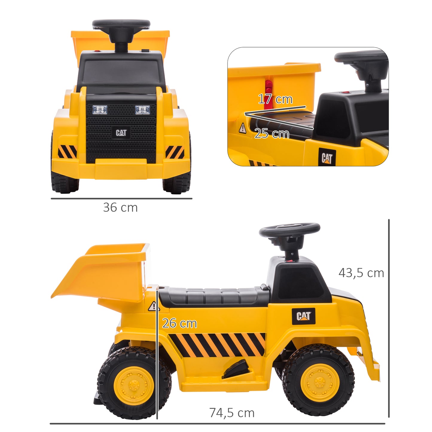HOMCOM Elektro-Kipplaster für Kinder، kippbare Ladefläche، بحد أقصى. 3 كم / ساعة، شاينويرفر، هوبي، جيلب، 74,5 × 36 × 43,5 سم