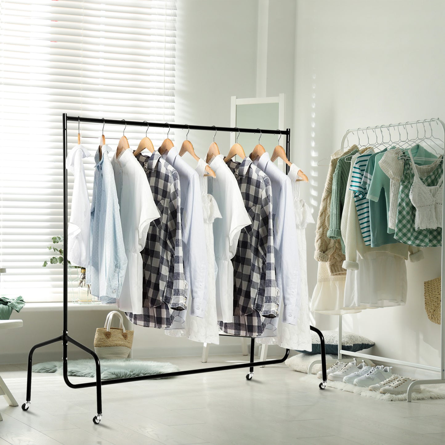 HOMCOM Kleiderständer Kleiderwagen Wäscheständer Rollgarderobe Garderobenständer (150 x 60 x 170 cm)