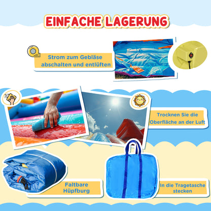 HOMCOM Hüpfburg mit Rutsche und Sicherheitsnetz, bis 100 kg, 3-10 Jahre, 300x180x160cm