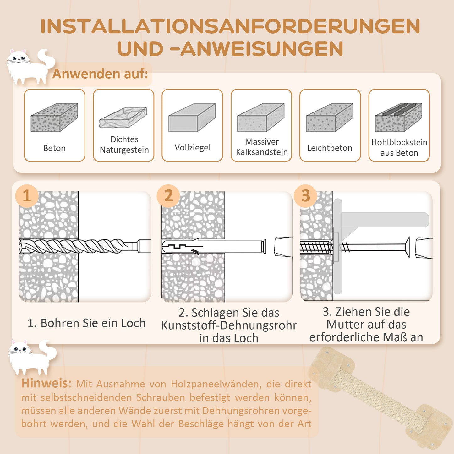 PawHut 5-teiliges Katzen-Kletterset mit Kratzpfosten, Sprungplattformen, Leiter, Haus, Wandmontage, Beige