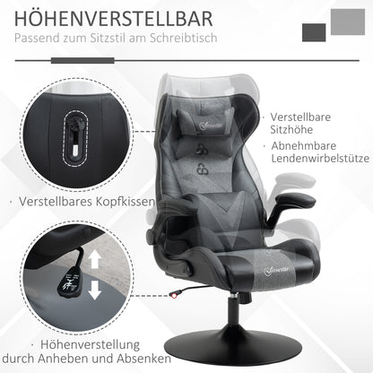 Vinsetto Gaming-Stuhl, höhenverstellbar & drehbar, Kunstleder-Bezug, klappbare Armlehnen, Schwarz+Grau