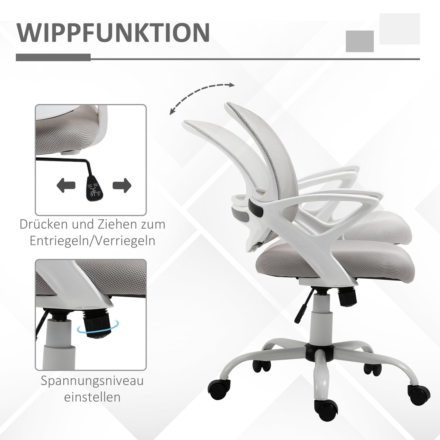 Vinsetto Bürostuhl, Schreibtischstuhl mit Rollen, ergonomisch, höhenverstellbar, Grau