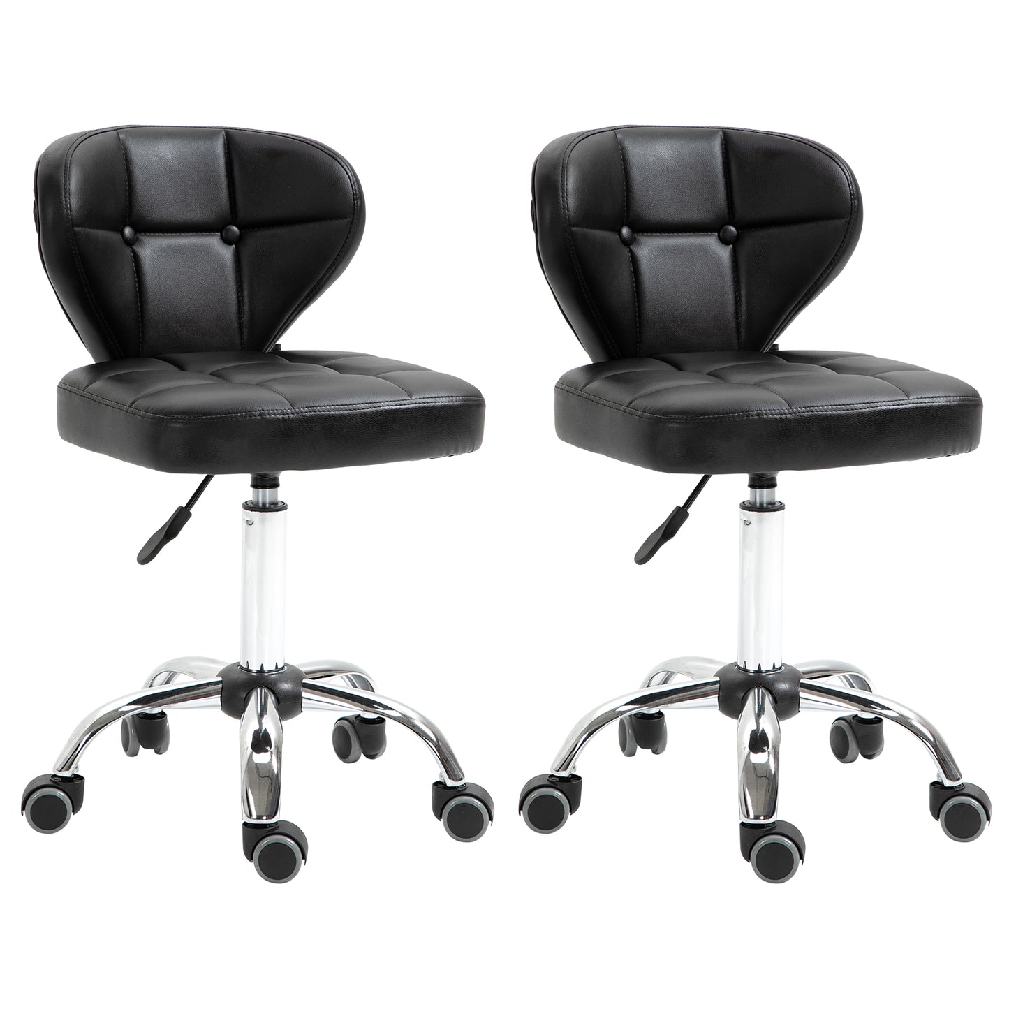 HOMCOM 2er-Set Arbeitshocker mit Rückenlehne Rollhocker aus Kunstleder Drehhocker mit Lehne Kosmetikhocker Rollhocker Bürohocker 72-87 cm höhenverstellbar Büro Dunkelgrau 45 x 47 x 72-87 cm